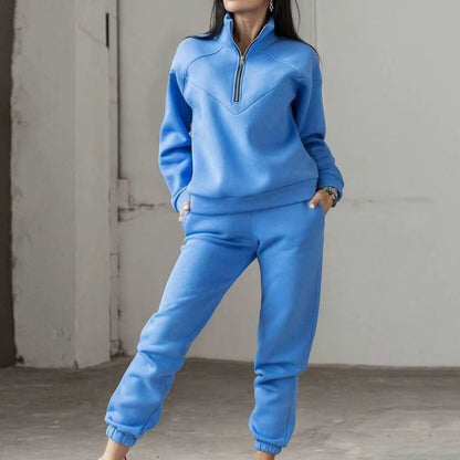 2 Pcs/Set Tracksuit Women Sweatshirt Pants Set Loose Long Sleeve Solid Color Warm Elastic Waist Tracksuit Ensemble Jogging Femme