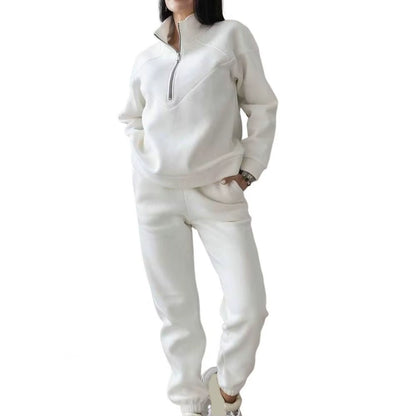 2 Pcs/Set Tracksuit Women Sweatshirt Pants Set Loose Long Sleeve Solid Color Warm Elastic Waist Tracksuit Ensemble Jogging Femme