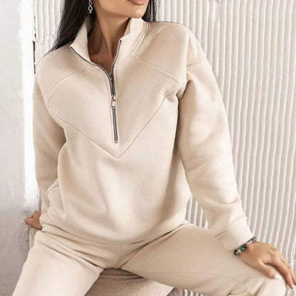 2 Pcs/Set Tracksuit Women Sweatshirt Pants Set Loose Long Sleeve Solid Color Warm Elastic Waist Tracksuit Ensemble Jogging Femme