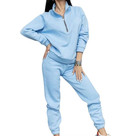 2 Pcs/Set Tracksuit Women Sweatshirt Pants Set Loose Long Sleeve Solid Color Warm Elastic Waist Tracksuit Ensemble Jogging Femme